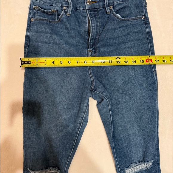 Good American Good Waist Crop Raw Hem Jeans Blue, Size 14/32, Dark Wash - Picture 5 of 11